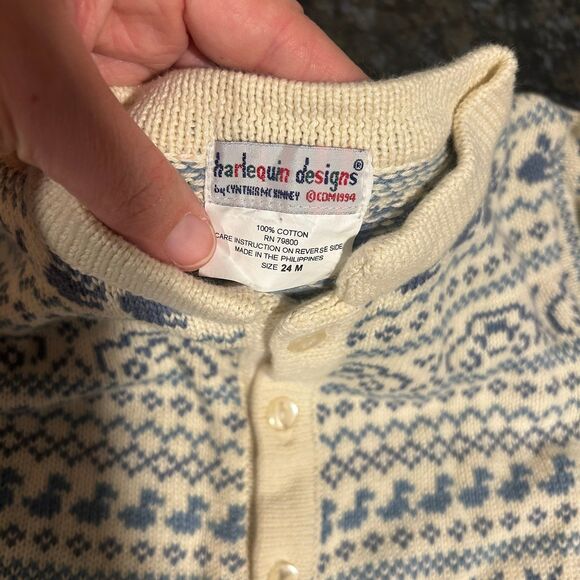 Harlequin Designs Vintage 90s Toddler Baby Sweater 100% Cotton 24 M cars Bunnies - Picture 3 of 6